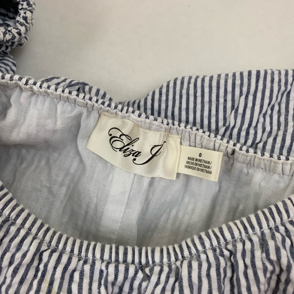 Eliza J Blue Stripe Seersucker off Shoulder dress - Picture 4 of 8